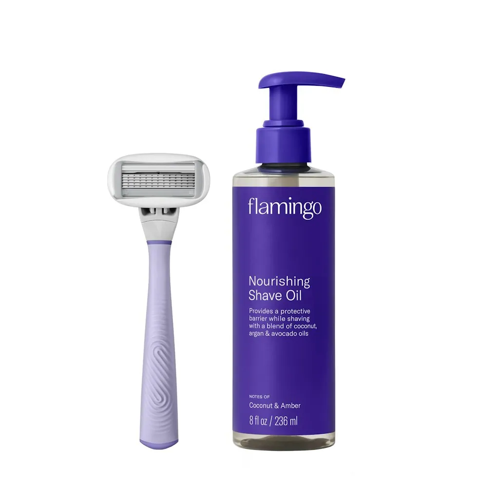 Flamingo 5-Blade Razor Shaving Set for Women w/ Nourishing Shave Oil