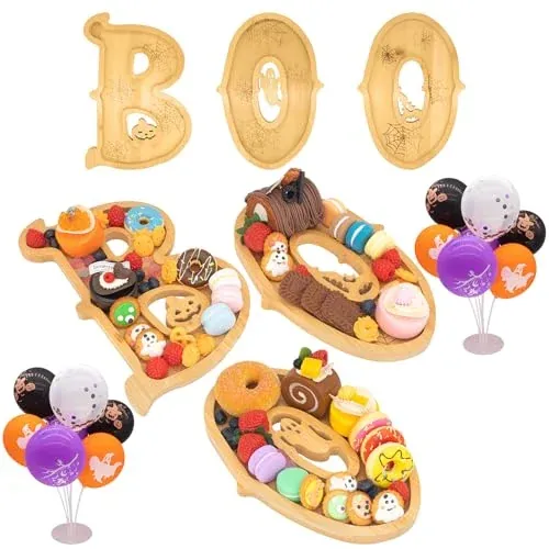 3-Piece Nsoyos "BOO" Bamboo Halloween Charcuterie Board Set