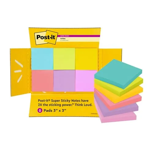Post-it Super Sticky Notes 6-Pads 3x3 in Assorted Brights