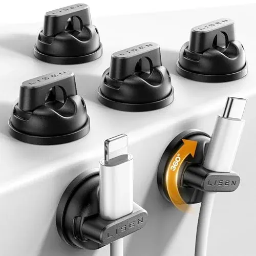 6-Count LISEN 360° Rotating Cord & Cable Holders (Magnetic/Adhesive)