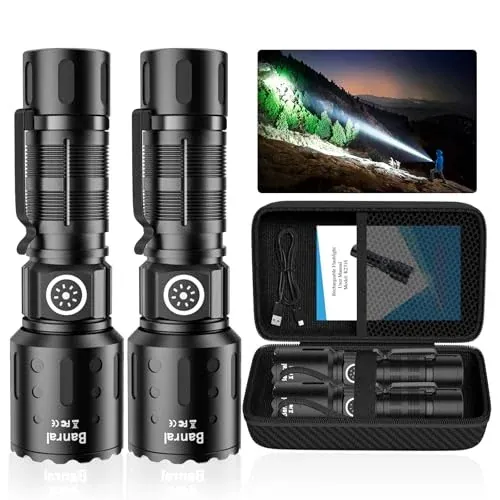 Banral Rechargeable LED High Lumens Tactical Flashlight 2-Pack
