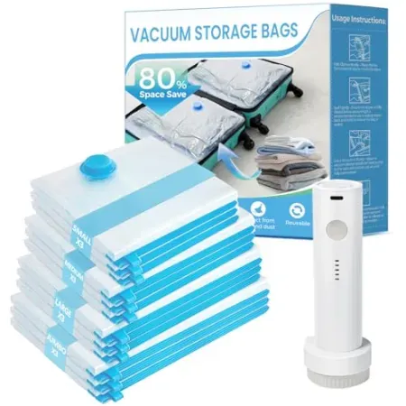 12-Pack ANBIUX Vacuum Storage Bags with Cordless Electric Pump