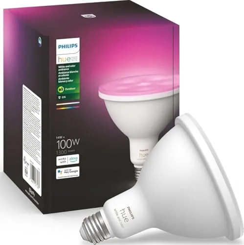 Philips Hue Smart 100W PAR38 LED Bulb - White and Color Ambiance Color-Changing Light - 1 Pack - 1300LM - E26