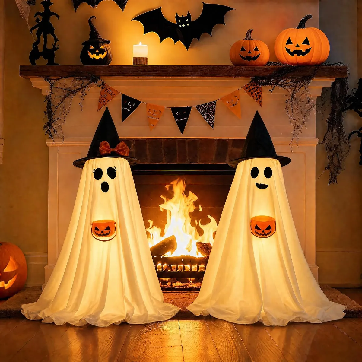 PEJOURI Indoor Lighted 2.95ft Ghosts 2-Pack