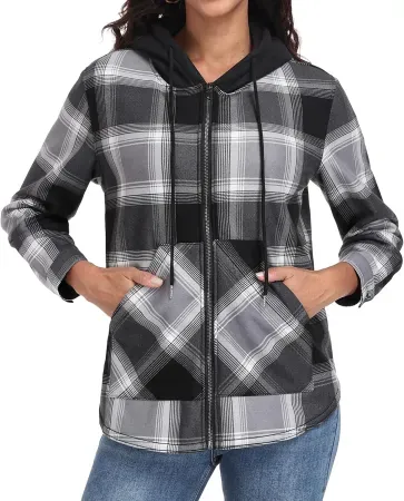 Lepunuo Women's Plaid Full-Zip Hooded Fleece Jacket