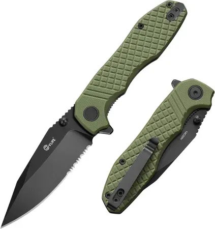 CVLIFE 3.26" 14C28N Steel Blade Folding Serrated Pocket Knife