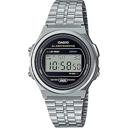 37.7mm Casio Vintage Stainless Steel Watch w/ LED Illumination & Stopwatch
