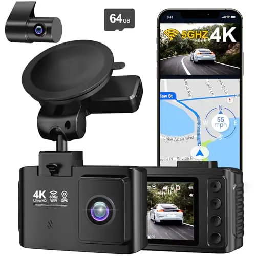 Wanlipo Dual Channel 4K Front + 2.5K Rear Dash Cam w/ 64GB microSD