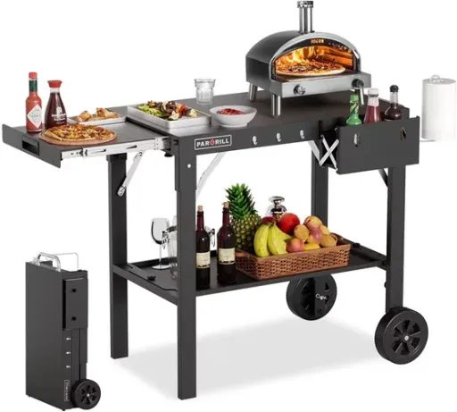 PARGRILL Outdoor Folding Grill Cart with Pull-Out Side Table for 17 Inch or 22 Inch Griddle