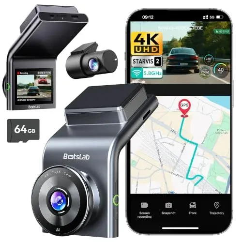 BOTSLAB G300 Plus 4K Front & FHD Rear STARVIS 2 Dual Dash Cam w/ 64GB microSD