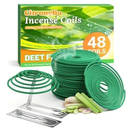 48-Piece FIRIK Citronella Mosquito Repellant Incense Coils w/ 2 Holders