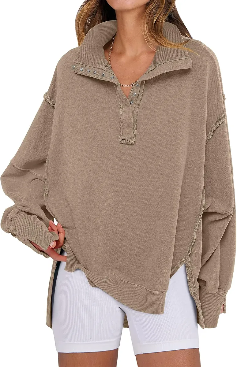 ANRABESS Snap Neck Sweatshirt