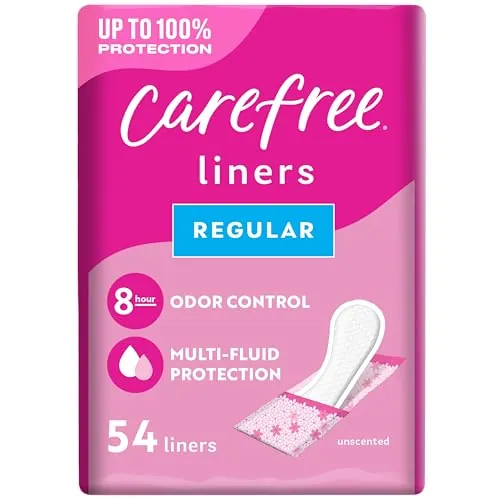 Carefree Panty Liners for Women, Regular, Wrapped, Unscented, 54 ct