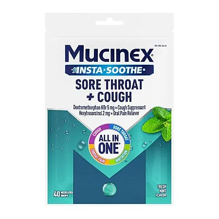 40-Ct Mucinex InstaSoothe Sore Throat + Cough Relief Medicated Drops