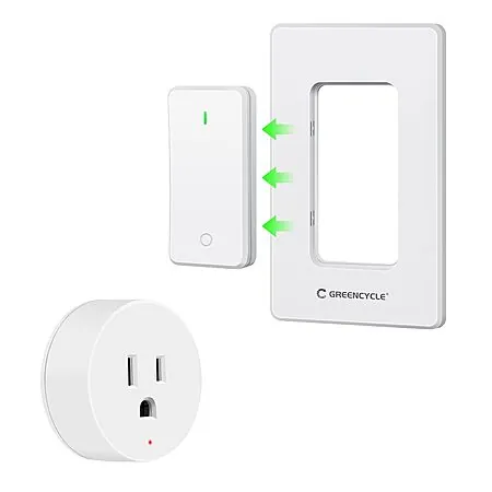 Greencycle Remote Control Round Outlet w/ Detachable Wireless Wall Switch