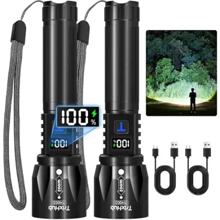 2-Pack TrixHub Zoomable Rechargeable LED Flashlights w/ LCD Digital Display