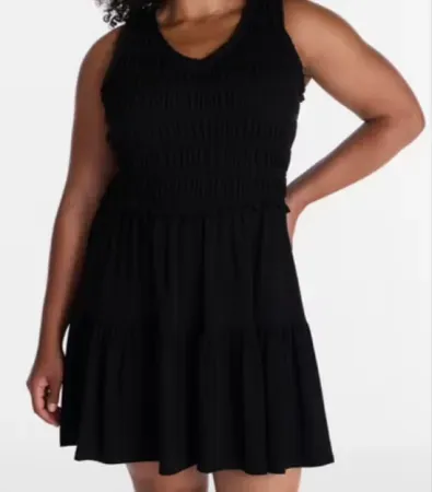 Time and Tru Women's Smocked Sleeveless Mini Dress with Ruffle Trim
