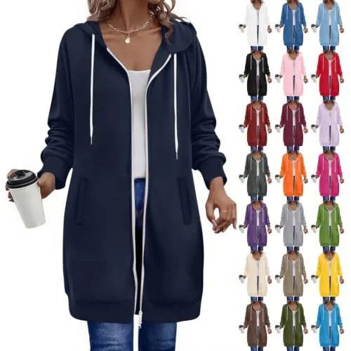 Zip Up Hooded Long Jackets