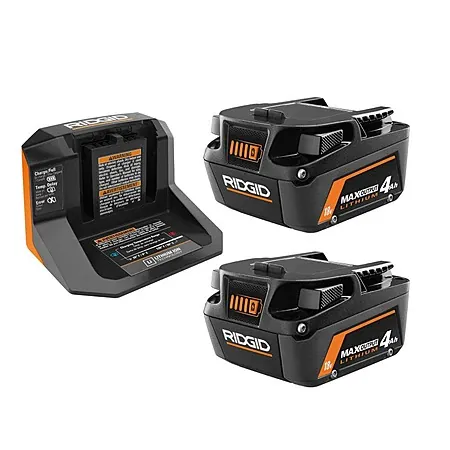 RIDGID 18V MAX Output Starter Kit w/ 2x 4 Ah Batteries & Charger
