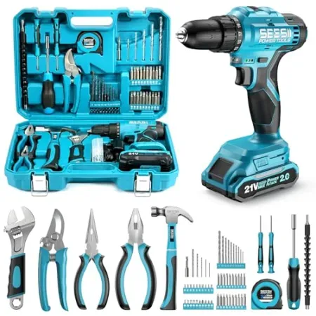 Seesii 21V Power Drill Set 190-Piece Tool Kit with Toolbox