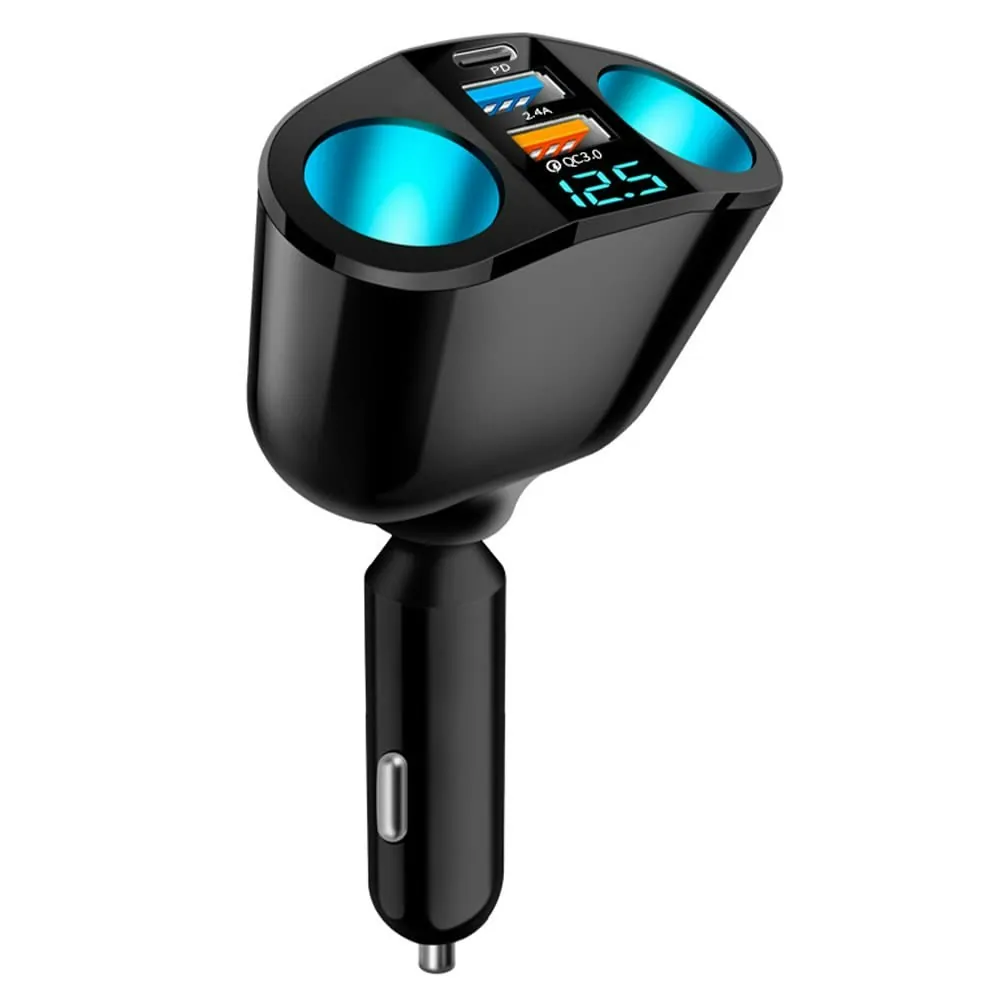 Aokdom 5-Port Cigarette Lighter Splitter Car Charger w/ LED Voltmeter