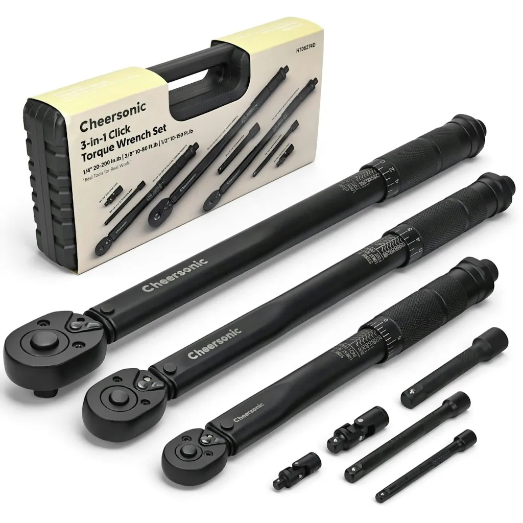 Cheersonic 8-Piece 1/4", 3/8", & 1/2" Drive Torque Wrench Set