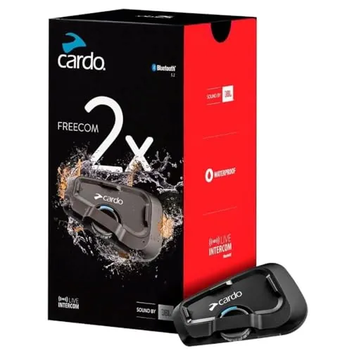 Cardo Systems Freecom 2X Motorcycle Bluetooth Communication System Headset Intercom, 40mm Speakers (Single Pack)
