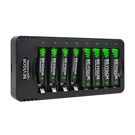 8-Ct BEVIGOR Rechargeable AA & AAA Batteries w/ 8 Bay Smart Charger