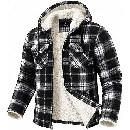 GEEK LIGHTING Men's Flannel Hooded Fleece Sherpa Lined Plaid Jacket