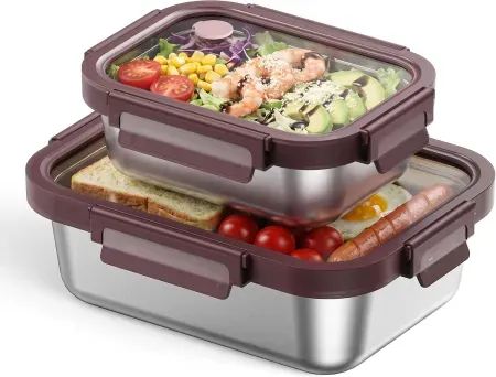 2-Piece GENICOOK 316 Stainless Steel Food Storage Container Set w/ Leakproof Glass Lids