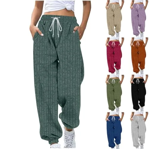 Ribbed Wide Leg Drawstring Joggers
