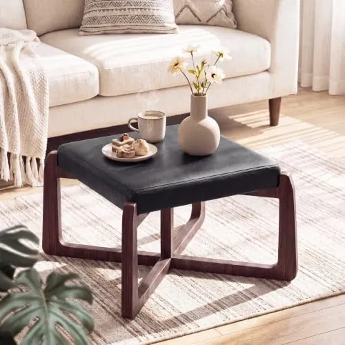 Faux Leather Square Coffee Table Ottoman