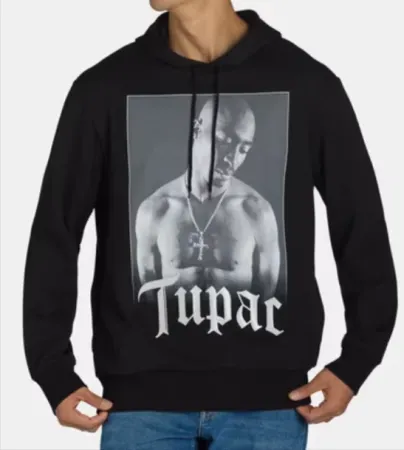 Tupac Men's Old English Graphic Print Fleece Hoodie