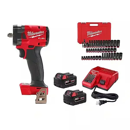 Milwaukee M18 FUEL 3/8" Impact Wrench w/ 2x 5.0Ah Batteries, Charger & Socket Set