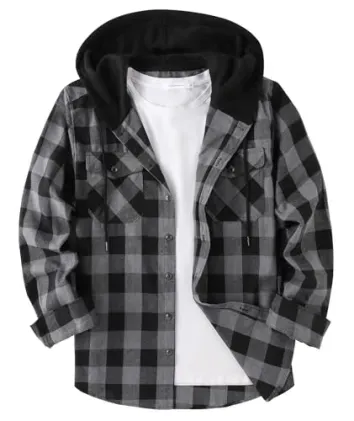 JACKETOWN Men's Plaid Hooded Flannel Shirt Jacket