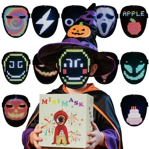 JDBMAOYE 70-Pattern Gesture Sensing LED Light-Up Face Mask for Kids