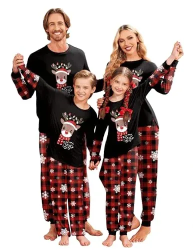 Ekouaer Family Christmas Pajamas Matching Sets with Print Tops and Pants
