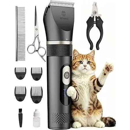 5-Pc Petimao Cat Grooming Kit w/ 5-Speed Clippers, Scissors, & More