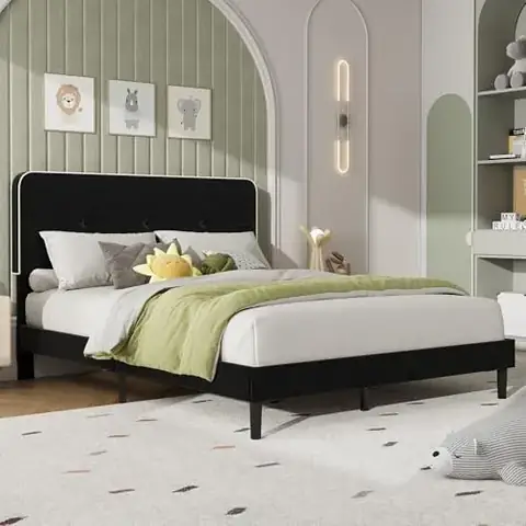 Garvee Queen Velvet Upholstered Platform Bed Frame