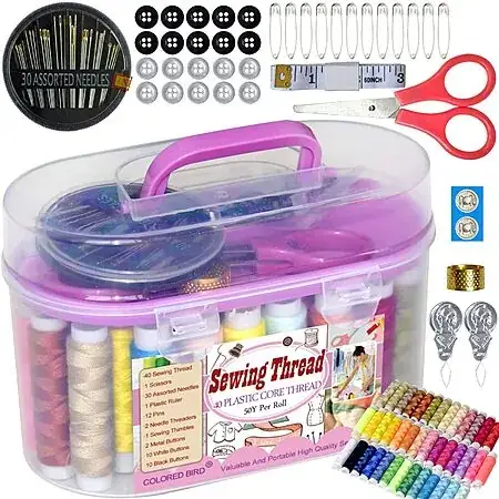 40-Spools Colored Bird Portable Sewing Repair Kit (Purple)