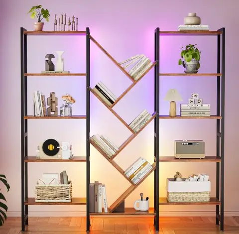 Casacomoda Triple 5-Tier Bookshelf with LED Lights