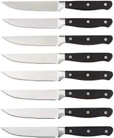 Amazon Basics 8-Pc 4.5" Full Tang Stainless Steel Serrated Steak Knife Set