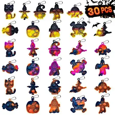 30-Pk Genuvi Halloween Pop Fidget Toy Keychains (Various Colors)