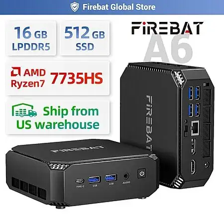 Firebat A6 Mini PC: Ryzen 7 7735HS, 16GB RAM, 512GB SSD, Win11